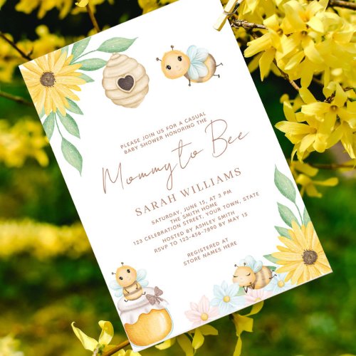 Mommy to Bee Cute Watercolor Bumblebee Baby Shower Invitation