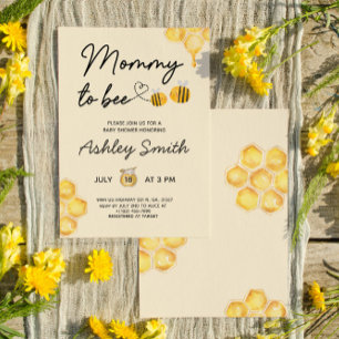 Mommy To Bee Cute Yellow Watercolor Baby Shower Invitation