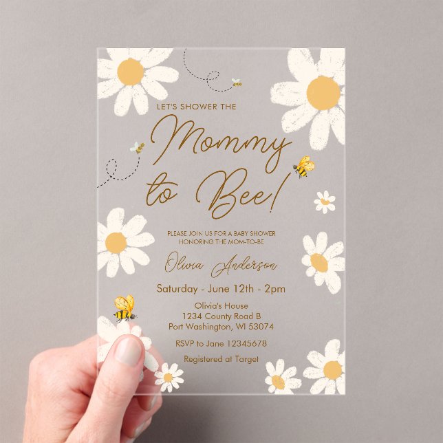 Mommy To Bee Daisy Acrylic Invitation (Insitu (Handheld))