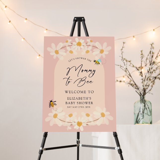 Mommy to Bee Daisy Baby Shower Welcome Sign (In Situ (Stand))
