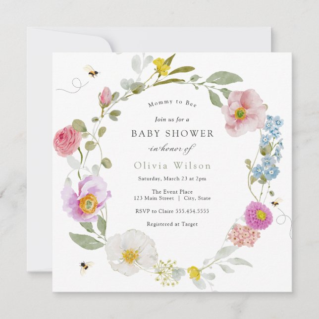 Mommy to Bee Elegant Wildflower Baby Shower Invitation (Front)