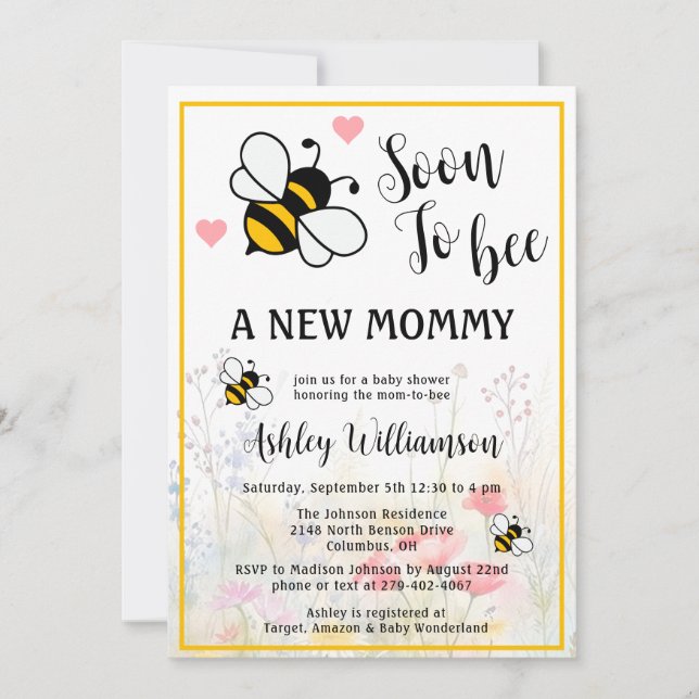 Mommy-to-Bee Floral Baby Girl Shower Invitation (Front)