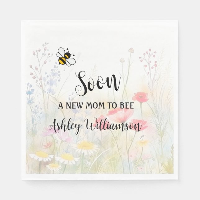 Mommy-to-Bee Floral Baby Girl Shower  Napkins (Front)