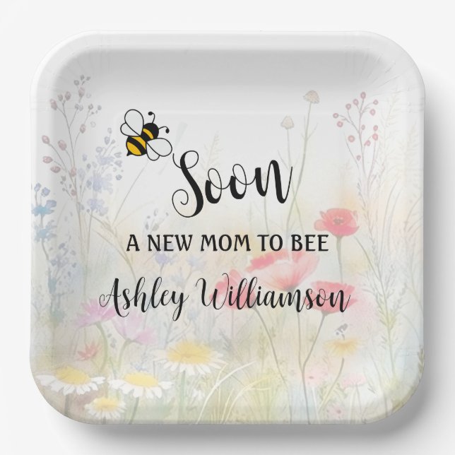 Mommy-to-Bee Floral Baby Girl Shower  Paper Plates (Front)