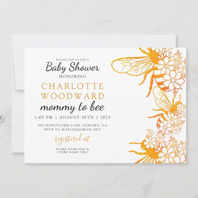 Mommy To Bee Floral Baby Shower Invitation (Front)