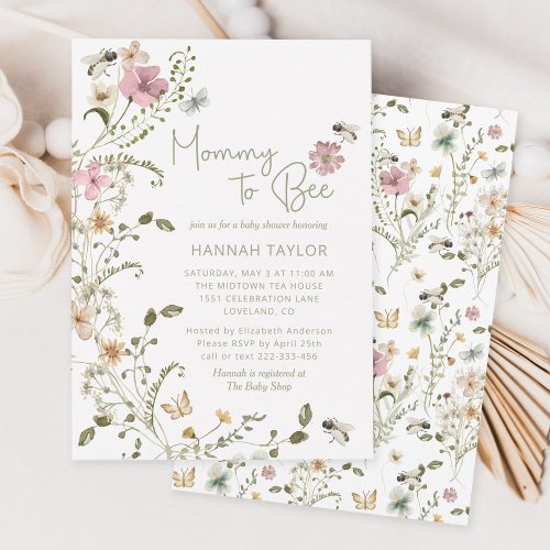 Mommy to Bee Floral Baby Shower Invitation