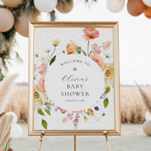 Mommy to Bee Floral Baby Shower Welcome Poster