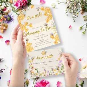 Mommy to Bee Floral Honey Bee Girl Baby Shower All In One Invitation