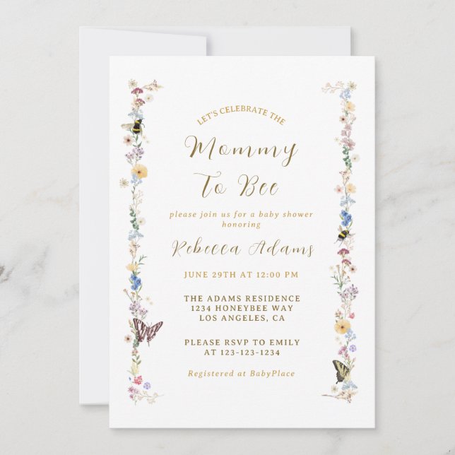 Mommy to Bee Garden Party Wildflower Baby Shower Invitation (Front)