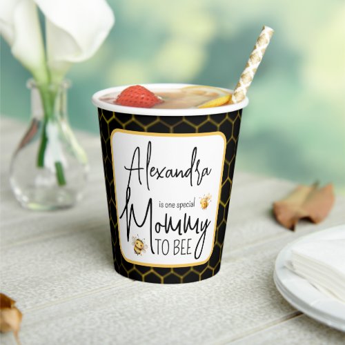 Mommy to Bee Gender Neutral Black Gold Baby Shower Paper Cups