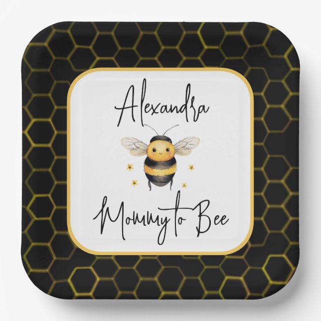 Mommy to Bee Gender Neutral Elegant Baby Shower Paper Plates (Front)