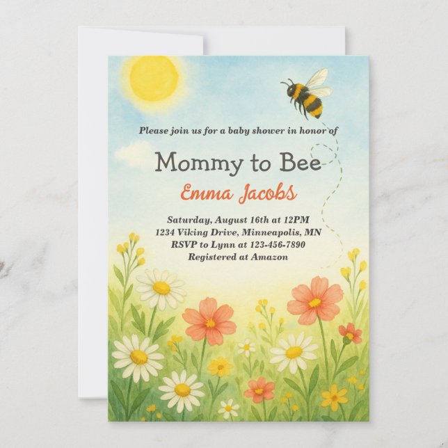 Mommy To Bee Gender Neutral Floral Baby Shower Invitation (Front)
