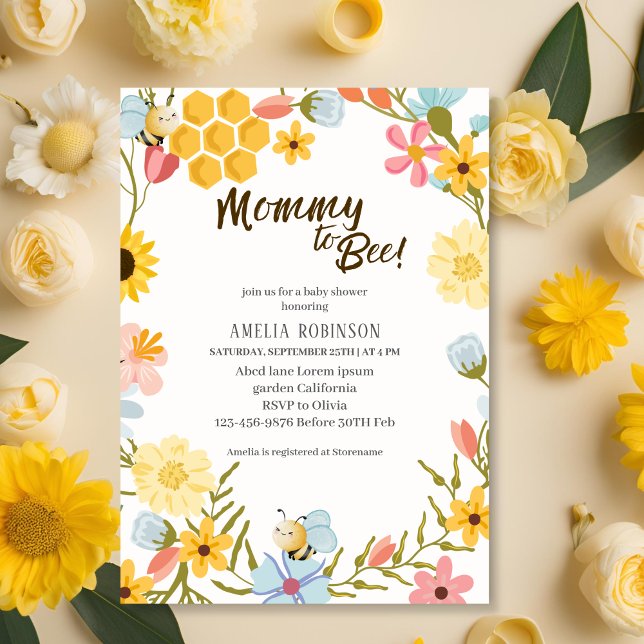 Mommy to Bee Gender Neutral floral Baby Shower  Invitation (Creator Uploaded)