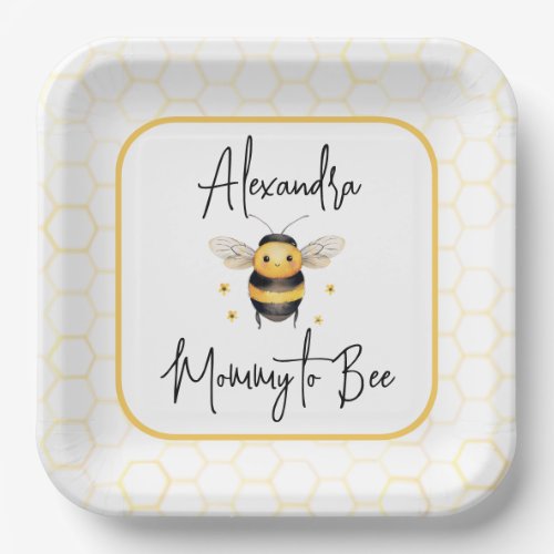 Mommy to Bee Gender Neutral Honeycomb Baby Shower Paper Plates