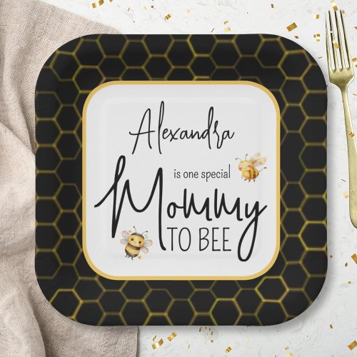 Mommy to Bee Gender Neutral Honeycomb Baby Shower Paper Plates