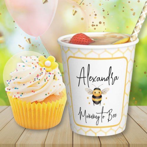 Mommy to Bee Gender Neutral Stylish Baby Shower Paper Cups