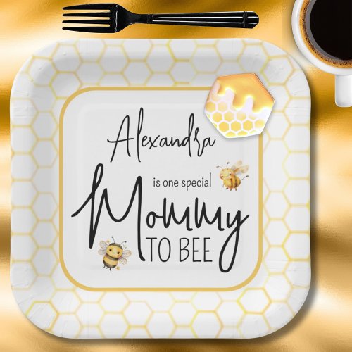Mommy to Bee Gender Neutral Stylish Baby Shower Paper Plates