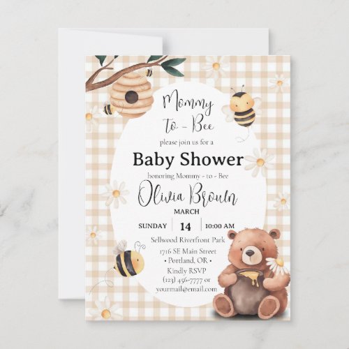 Mommy To Bee Gender Neutral Watercolor Baby Shower Invitation