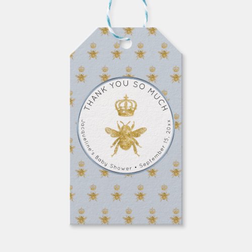 Mommy to Bee Gold Crown Blue Boy Baby Shower Gift Tags