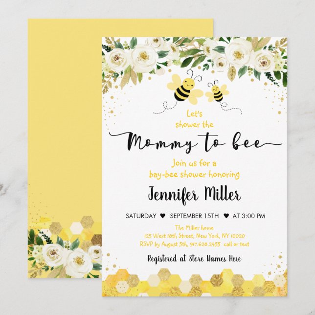 Mommy to Bee Gold Gender Neutral Baby Shower Invitation (Front/Back)
