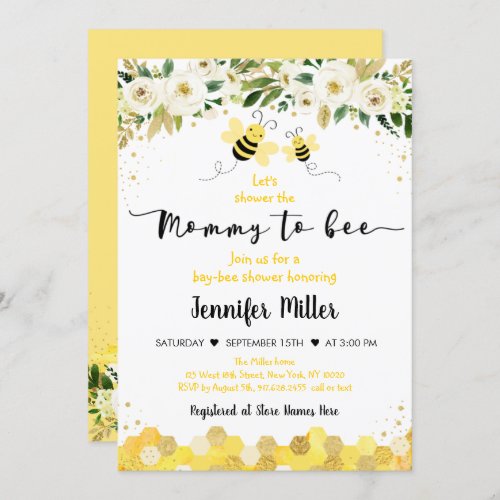Mommy to Bee Gold Gender Neutral Baby Shower Invitation