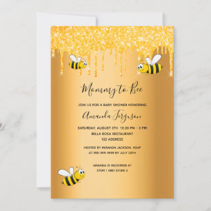 Mommy to bee gold glitter baby shower invitation