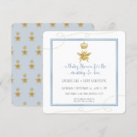 Mommy to Bee Gold Glitter Blue Boy Baby Shower Invitation