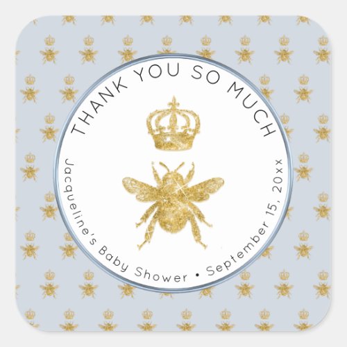 Mommy to Bee Gold Glitter Crown Boy Baby Shower Square Sticker