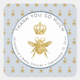 Mommy to Bee Gold Glitter Crown Boy Baby Shower Square Sticker