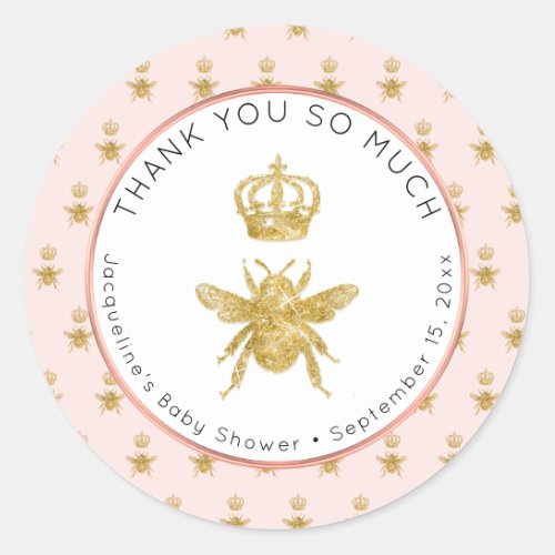 Mommy to Bee Gold Glitter Crown Girl Baby Shower Classic Round Sticker