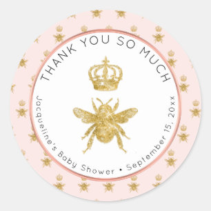 Mommy to Bee Gold Glitter Crown Girl Baby Shower Classic Round Sticker