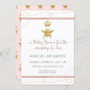 Mommy to Bee Gold Glitter Pink Girl Baby Shower Invitation