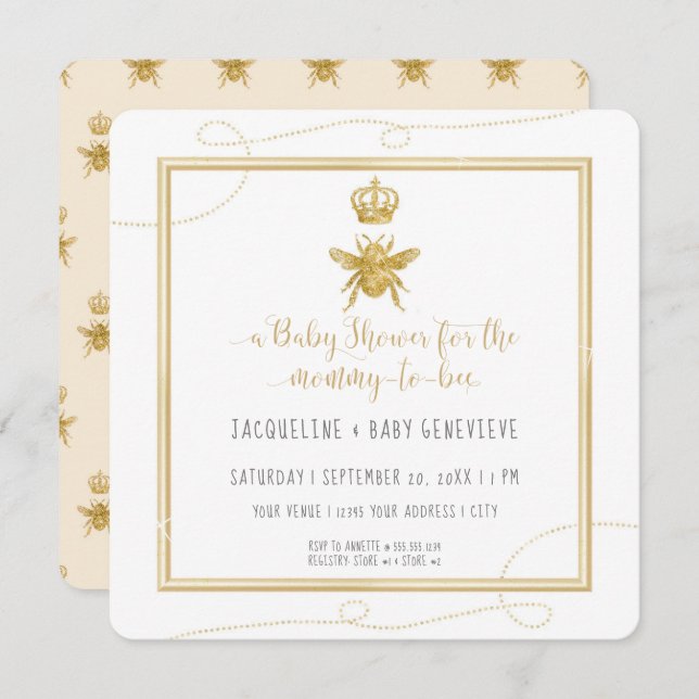 Mommy to Bee Gold Glitter Yellow Baby Invitation (Front/Back)