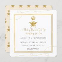 Mommy to Bee Gold Glitter Yellow Baby Invitation