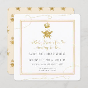 Mommy to Bee Gold Glitter Yellow Baby Invitation