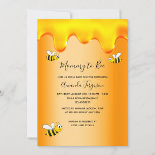 Mommy to bee gold honey baby shower invitation
