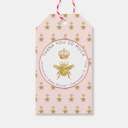 Mommy to Bee Gold Sparkle Crown Girl Baby Shower Gift Tags