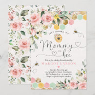 Mommy To Bee Greenery Pink & Gold Bee Baby Shower Invitation
