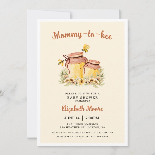 Mommy-to-bee Honey and Bees Baby Shower Invitation (Front)