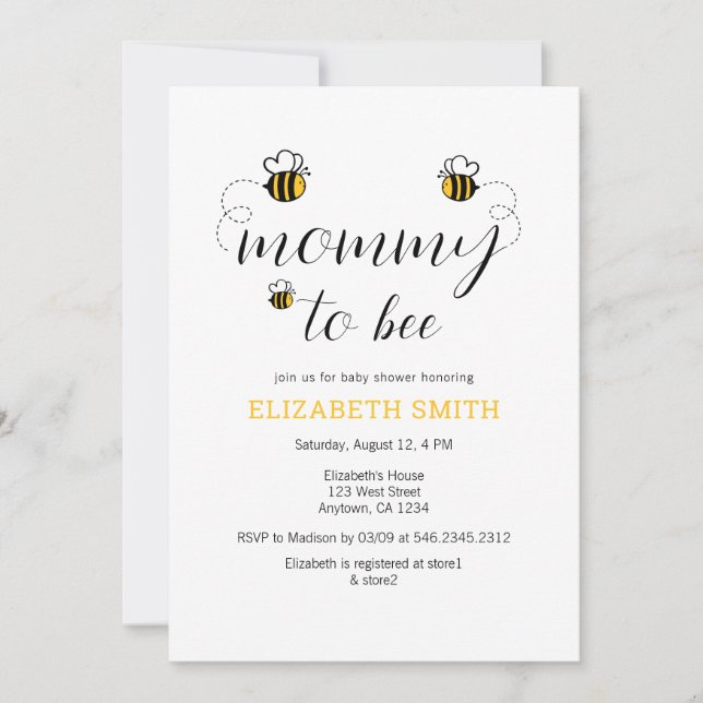 Mommy To Bee Honey Bee Baby Shower Invitation (Front)