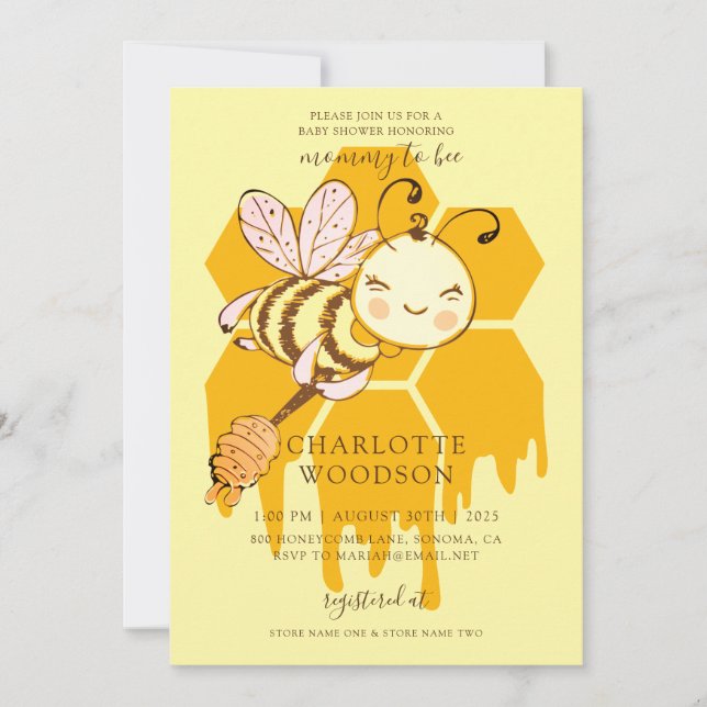 Mommy To Bee Honey Bee Honeycomb Baby Shower Invit Invitation (Front)