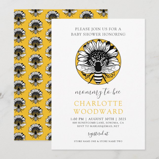 Mommy To Bee Honey Bee Sunflower Baby Shower  Invi Invitation (Front/Back)
