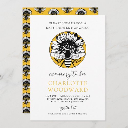 Mommy To Bee Honey Bee Sunflower Baby Shower  Invi Invitation