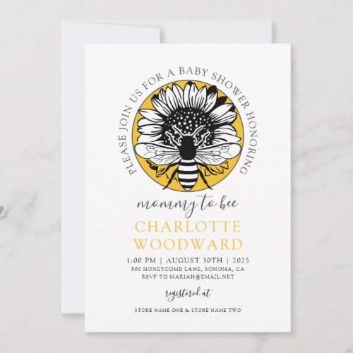 Mommy To Bee Honey Bee Sunflower Baby Shower  Invitation