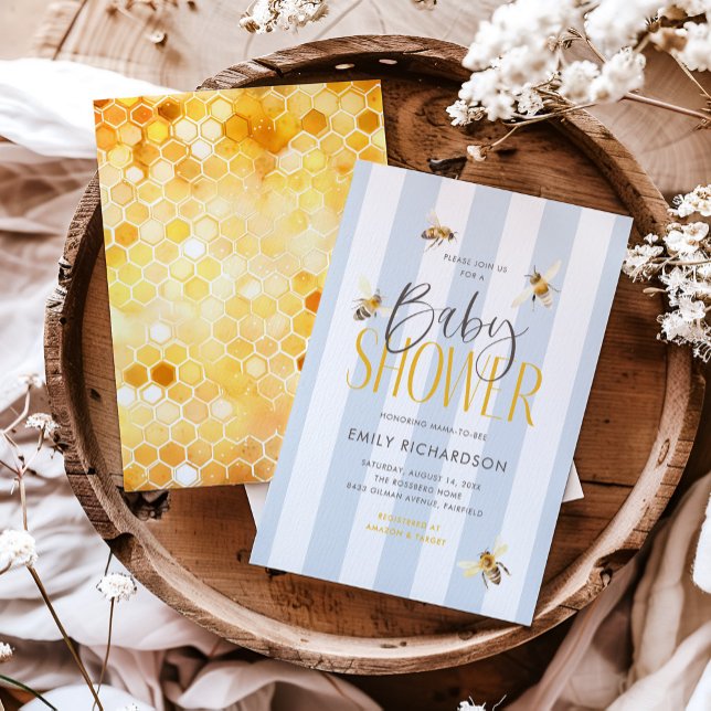 Mommy to Bee Honey Blue Baby Shower Invitation (Creator Uploaded)
