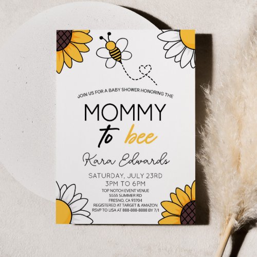 Mommy To Bee Honey Bumble Bee Baby Shower Invitation