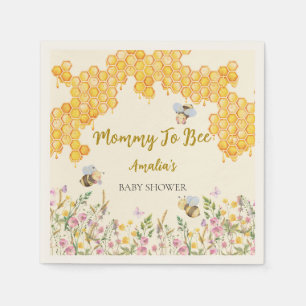 Mommy to Bee Honey Bumblebee Floral Baby Shower Napkins