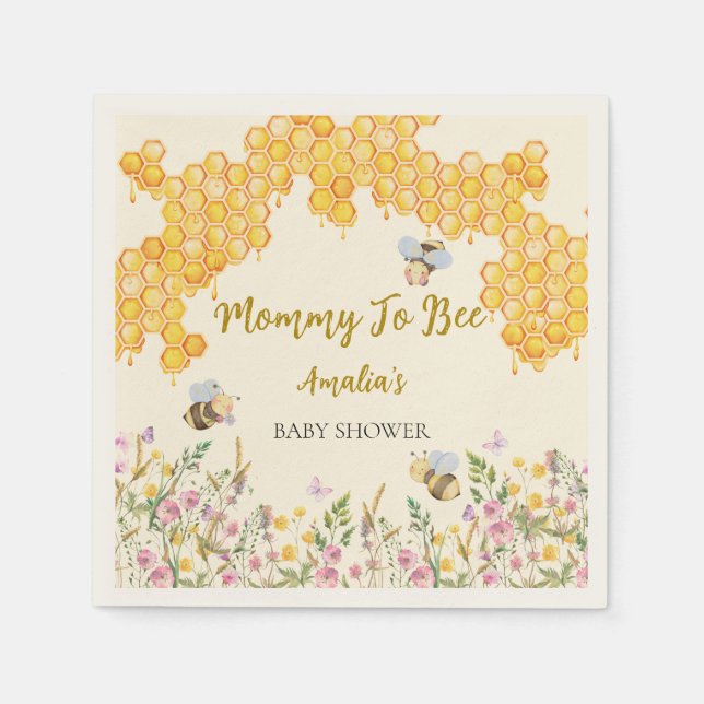 Mommy to Bee Honey Bumblebee Floral Baby Shower Napkins (Front)