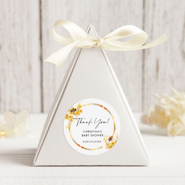 Mommy to Bee Honey Wildflower Baby Shower Classic Round Sticker (Creator Uploaded)