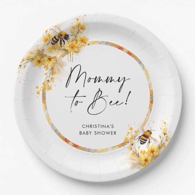 Mommy to Bee Honey Wildflower Baby Shower Paper Plates (Front)